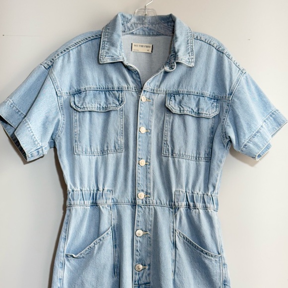 We The Free People Marci Denim Jean Jumpsuit in Clear Skies M Light Wash Utility - Picture 7 of 16